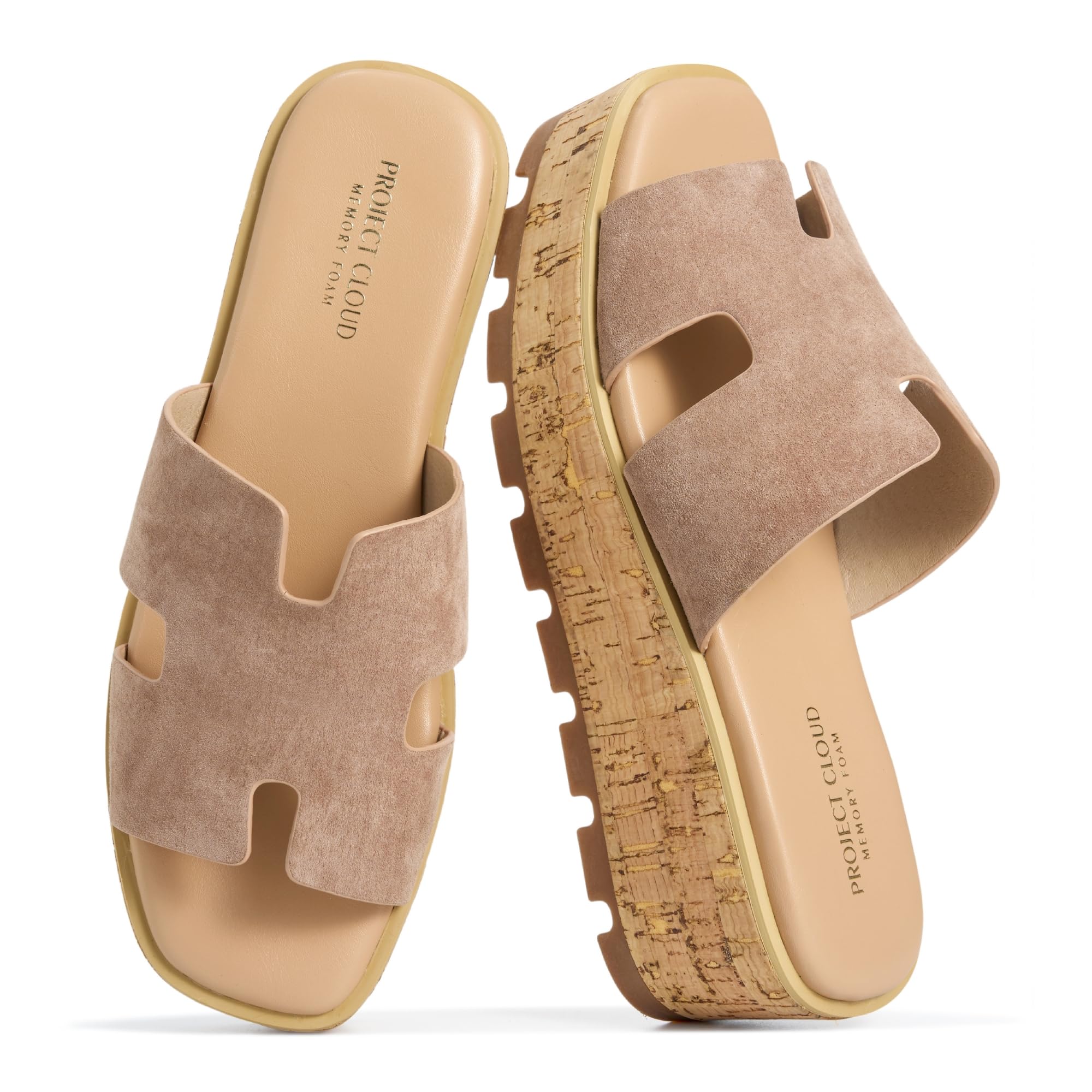 Project Cloud 100% Genuine Leather Wedge Platform Sandals Women Footwear - Memory Foam Insole and Non-Slip Platform Slides for Women - Lightweight Womens Sandals (MILA,SANSUE,9M)