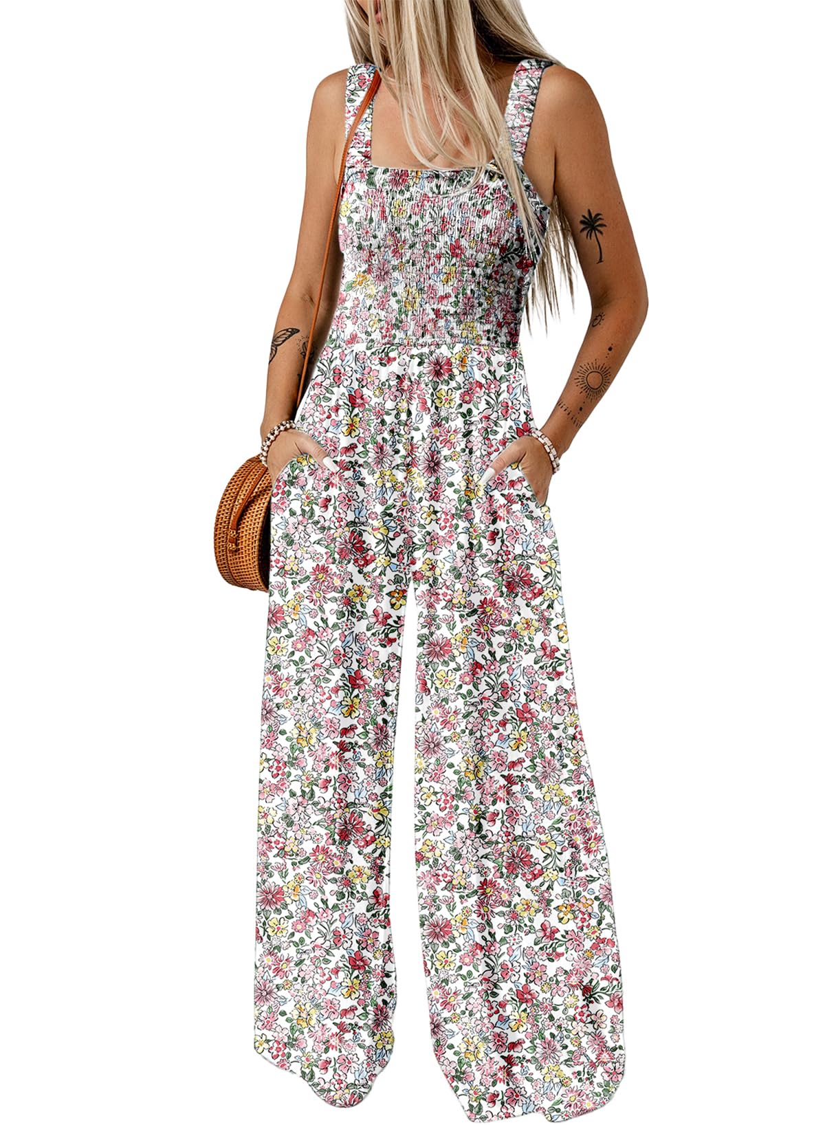 Dokotoo Loose Jumpsuits for Women Overalls Oversized Solid Color Wide Leg One Piece Sleeveless jumpsuit Long Pant Romper with Pockets 2026 Fashion Printed Light Pink Large