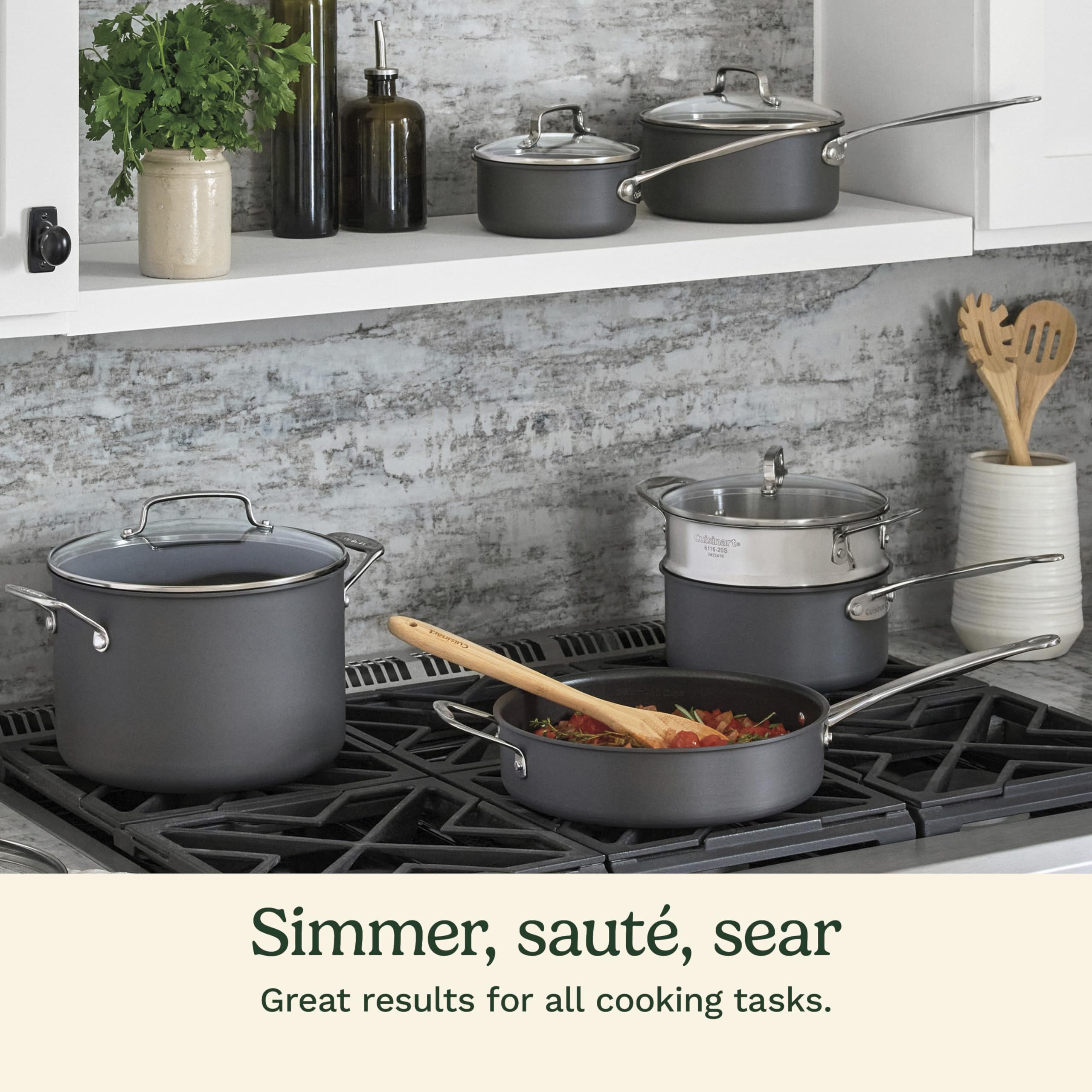 Cuisinart 17-Piece Pots and Pans Set, Non Stick Hard Anodized Cookware Set, Compatible with Electric, Gas Cooktops, Dishwasher Safe, Oven Safe Pot Set, Cool Grip Handles, Aluminum Core for Even Heat