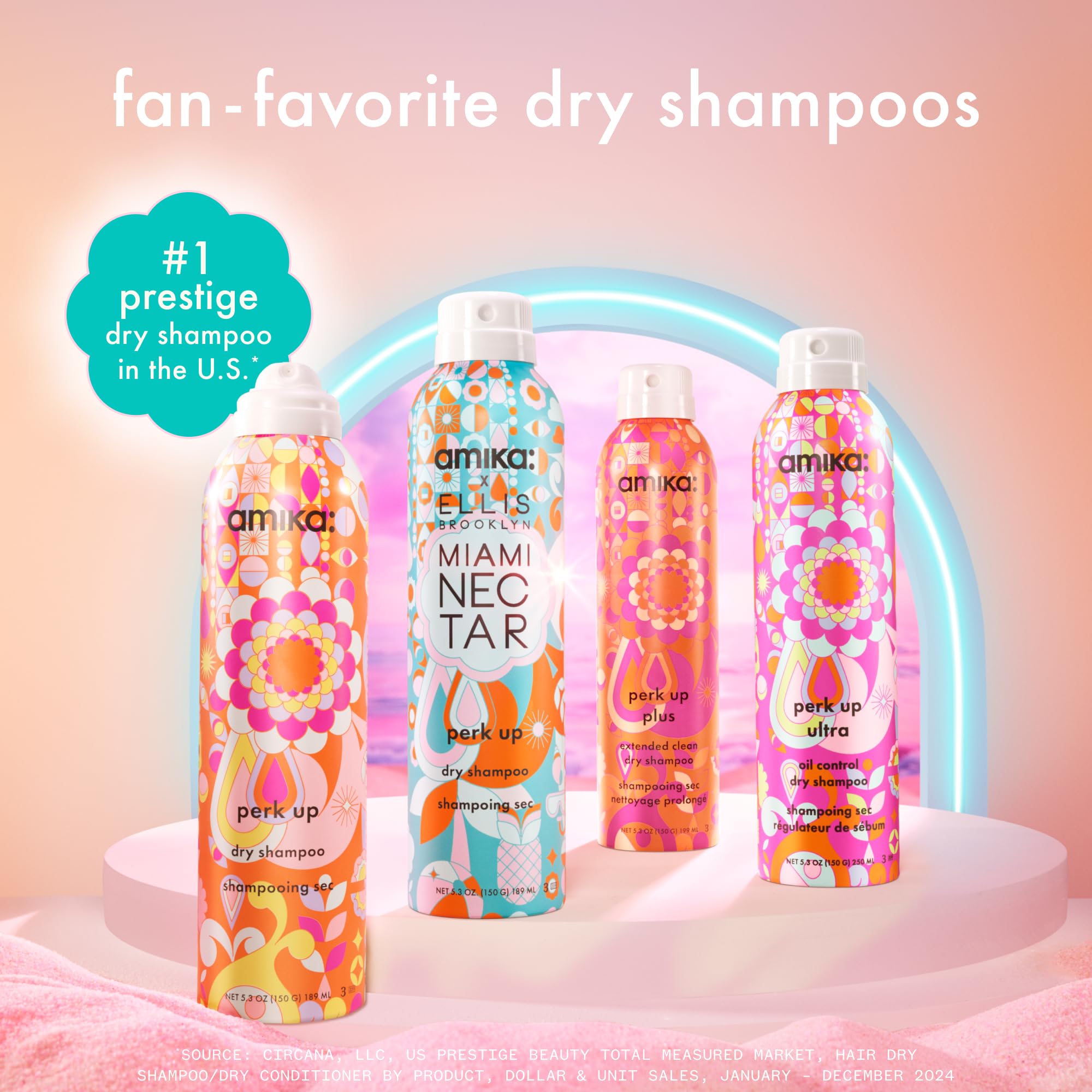 amika x Ellis Brooklyn Miami Nectar Perk Up Dry Shampoo, 5.3oz | limited edition | talc free, refreshes roots, absorbs oil, invisible finish | for all hair types (spray nozzle may vary)