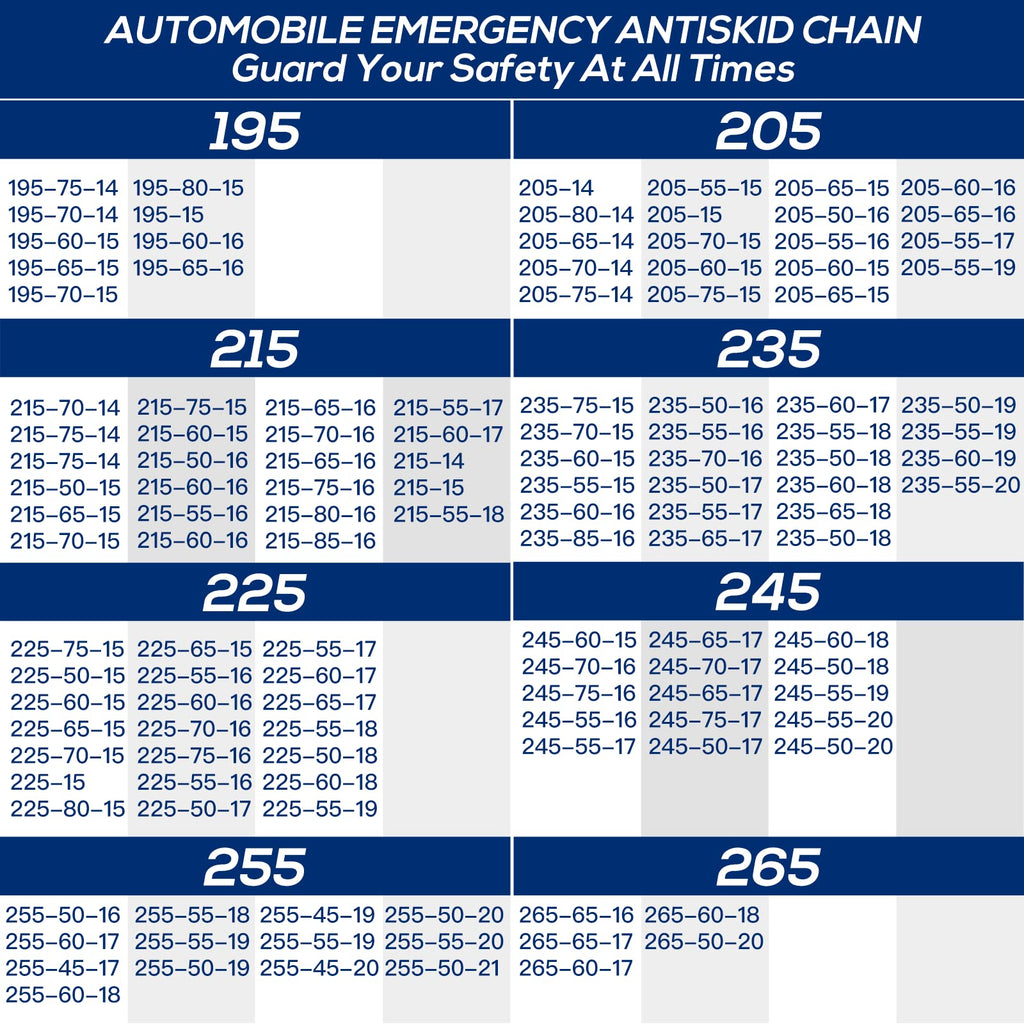 Snow Tire Chains for Car SUV Pickup Trucks, Universal Car Snow Chains, Snow Traction for Tires, Fit for Tire Width 195 205 215 220 225 235 240 245 255 265