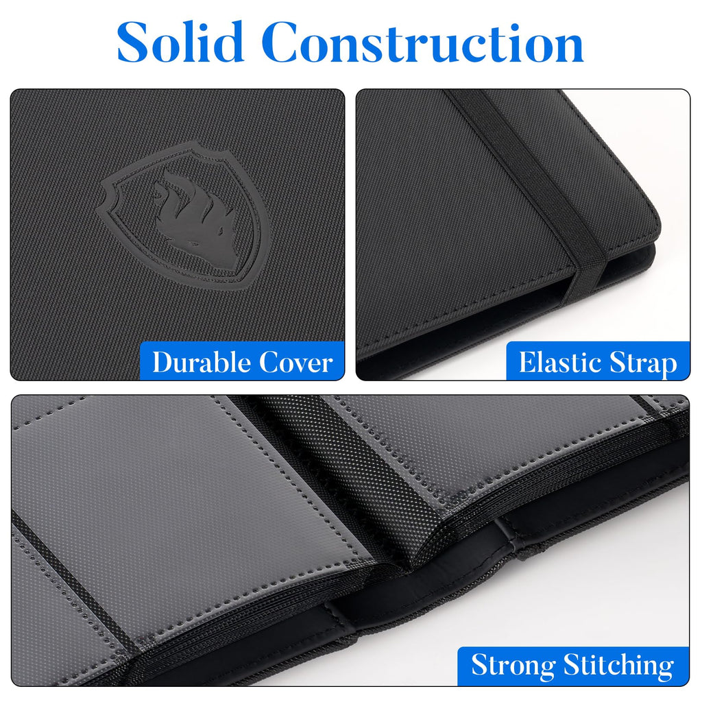 Premium 9 Pocket Card Binder for 540 Cards, Fabmaker PU Cover Trading Card Binder, Sturdy Card Collection Album, Sleek Card Holder Folders for Game Cards & Sports Cards, Black