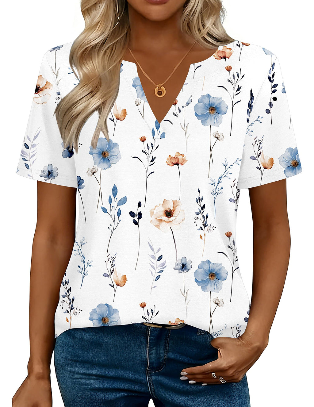 Zeagoo Shirts for Women Short Sleeve Floral Blouses Clothes Business Work Dressy Outfits White Flowers XL