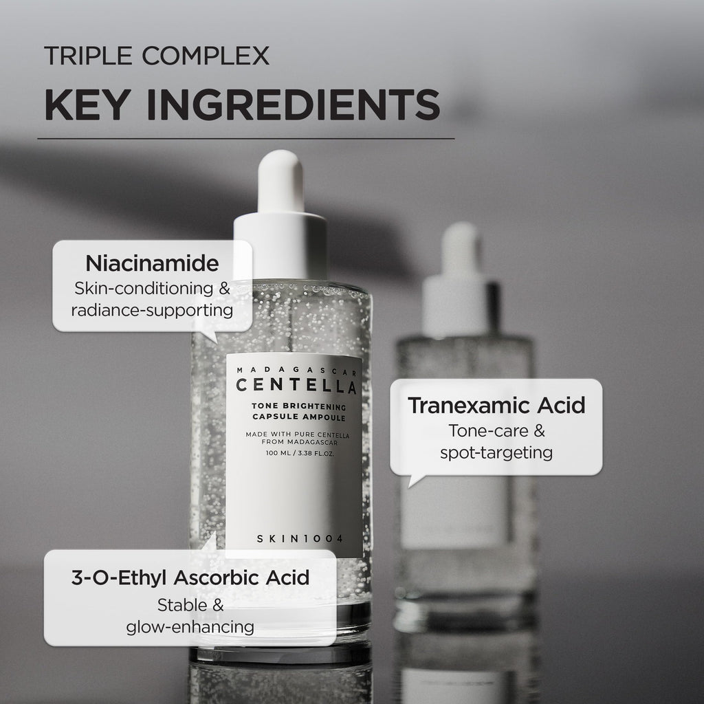 SKIN1004 Tone Glowing Capsule Ampoule 3.38fl.oz,100ml, Niacinamide & Tranexamic Acid Serum, Korean Face Ampoule with Madagascar Centella, Radiant and Healthy Looking Skin Tone, Korean Skin Care
