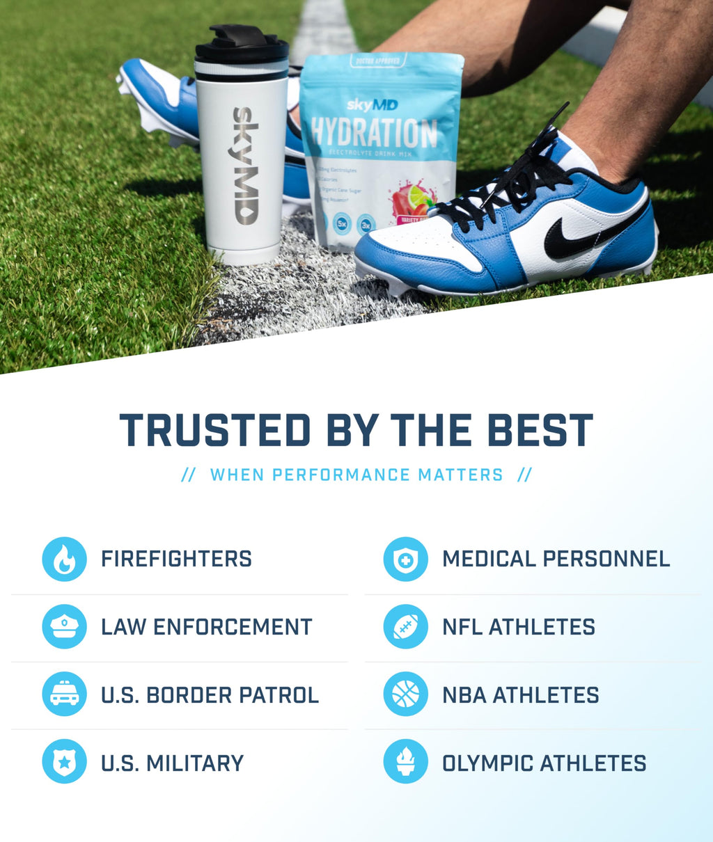 SkyMD Hydration packets with electrolytes powder- Add to water or any liquid- Hydration Multiplier Variety Pack: Lemon Lime, Passion Fruit, Strawberry, Watermelon- Great source of Vitamin C- 16 Sticks