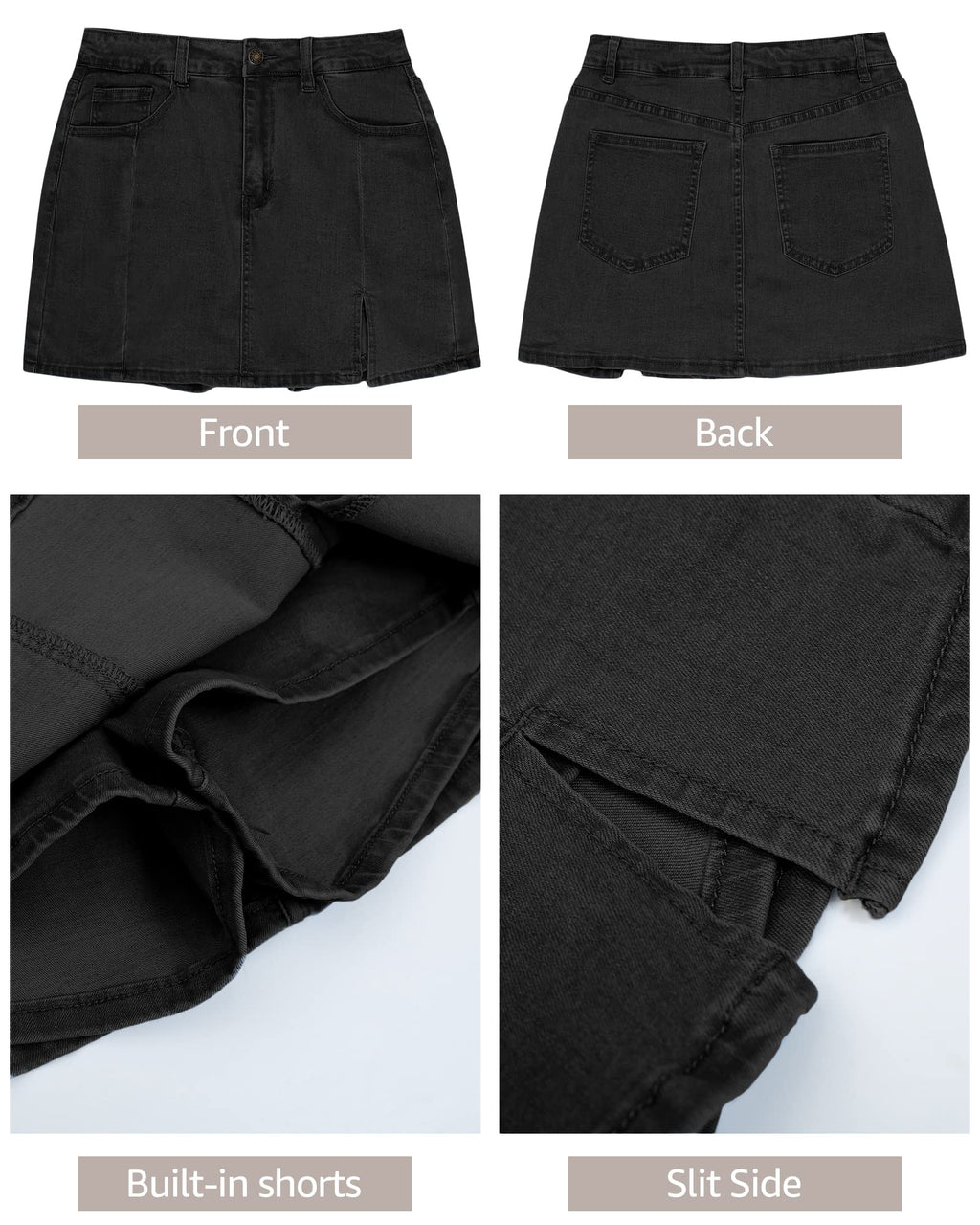 luvamia Skorts Skirts for Women Denim Mini Skirt Side Slit with High Waisted Jean Shorts Stretchy Black Jean Shorts for Women Cute Country Concert Outfits Soft Black X-Large Size 16-18