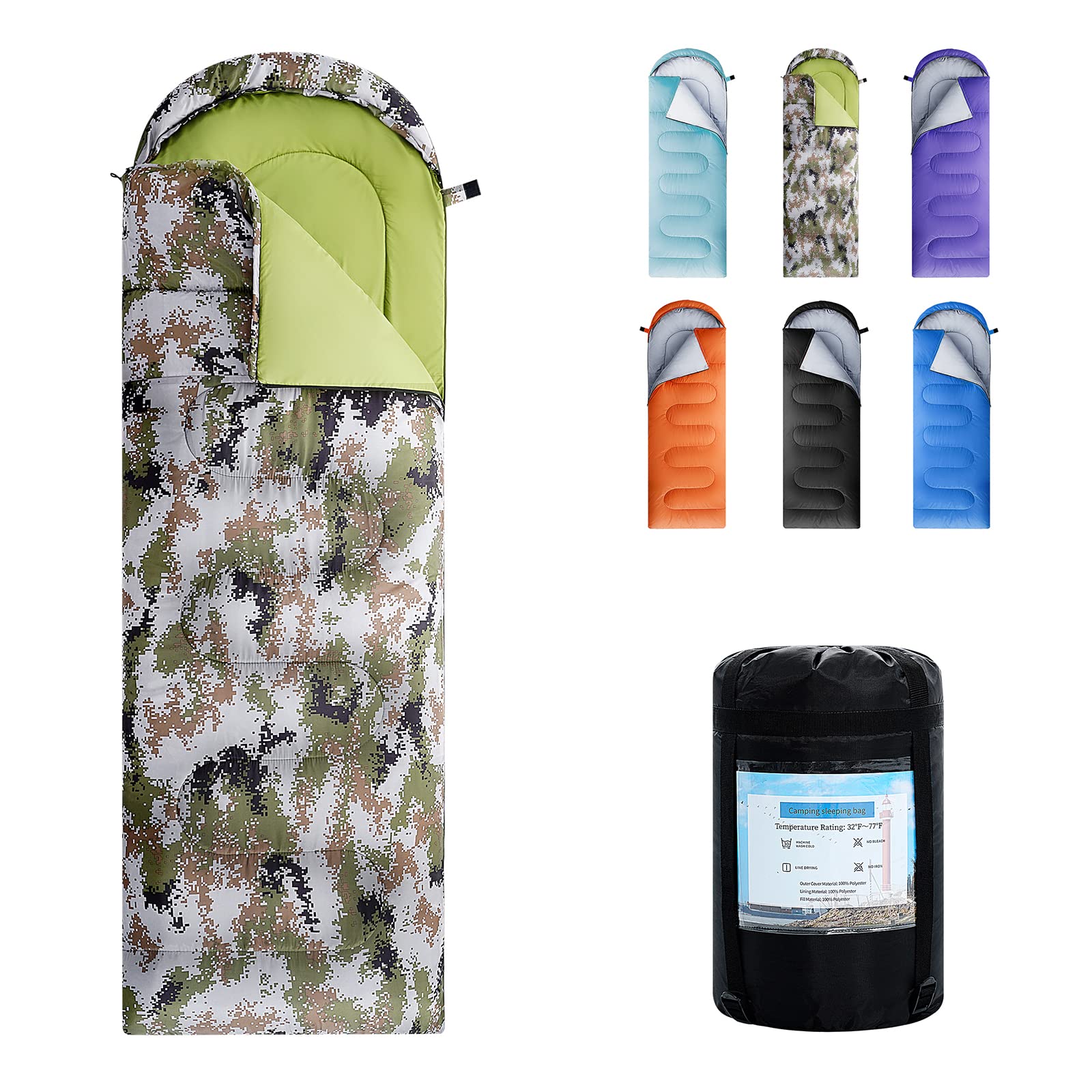 ORTHOMTEX Sleeping Bags for Adults,Kids & Girls-Warm & Cold Weather Lightweight Waterproof Sleeping Bag Backpack,Great for 3-4 Seasons Hiking,Camping and Outdoor Mountaineering(Camouflage/Left Zip)