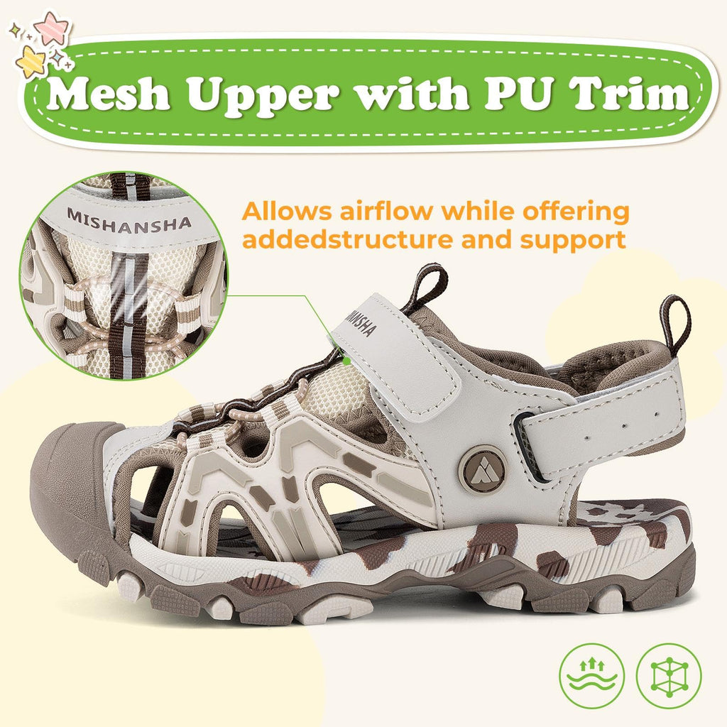 Mishansha Girls Boys Hiking Athletic Sandals Kids Closed Toe Adjustable Straps Water Sandals for Outdoor Summer Grey 2.5 Big Kid