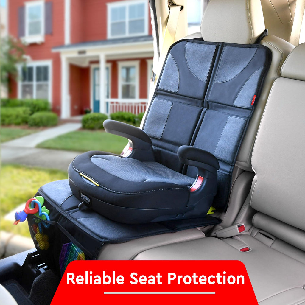 Helteko Car Seat Protector - 2 Pack Car Seat Cover for Child Carseat with Thickest Padding, 600D Oxford, Waterproof & Durable Fabric, Non-Slip Back, 2 Mesh Storage Pockets, Black
