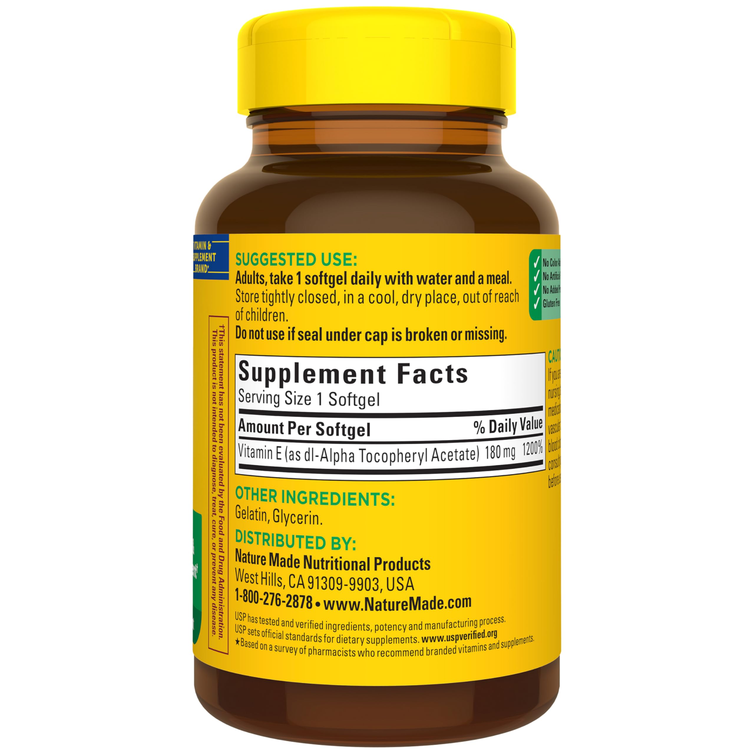 Nature Made Vitamin E 180 mg (400 IU) dl-Alpha, Dietary Supplement for Antioxidant and Skin Support, 180 Softgels, 180 Day Supply