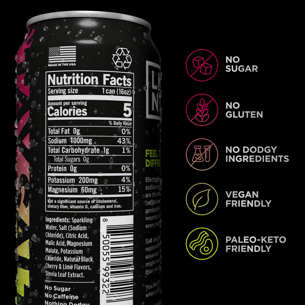 LMNT Sparkling Electrolyte Drink - Black Cherry Lime | 12-Count