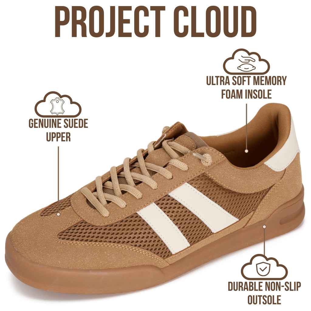 Project Cloud Sneakers for Men - 100% Genuine Leather Mens Casual Shoes Memory Foam Insole Mens Sneakers - Non Slip Outsole Dress Sneakers Men (HISVERDY,9.5D) Tan
