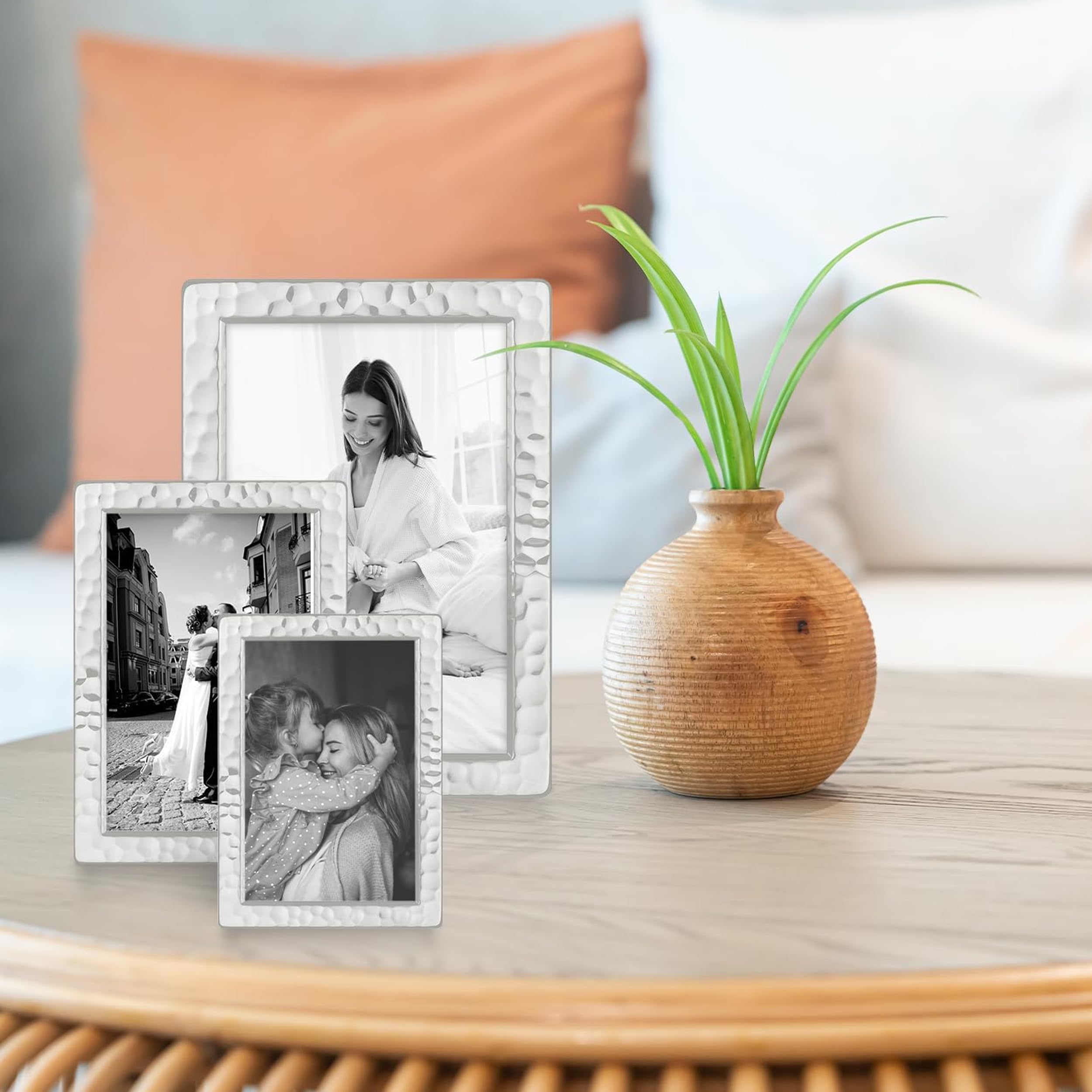 Siena Hammered Silver Picture Frame, Tarnish Resistant Finish, Perfect Photo Frame for any End Table, Credenza, Shelf, or Nightstand, Silver 8x10