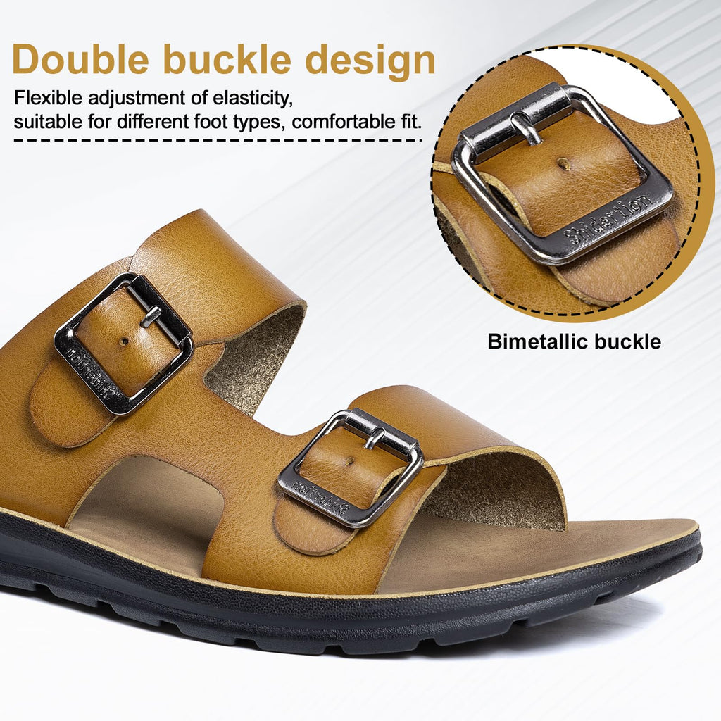 MOGU MAOMAO Mensmicrofiber Leather Flat Sandals 2026 Beach Essentials Mens Sandals Memory Essentials (Khaki, Adult, Men, 11, Numeric, US Footwear Size System, Medium)