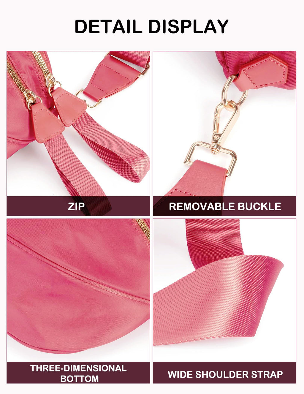 FEIBOON Spacious Nylon Crossbody Bag Bum Bag Handbags Wallets Purses Trendy Shoulder Bag for Women (watermelon red)
