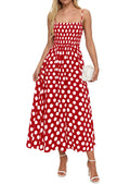 PRETTYGARDEN Womens Polka Dot Dress 2026 Summer Spaghetti Strap Smocked Sundress Beach Vacation Wedding Guest Midi Dresses(Red,X-Small)