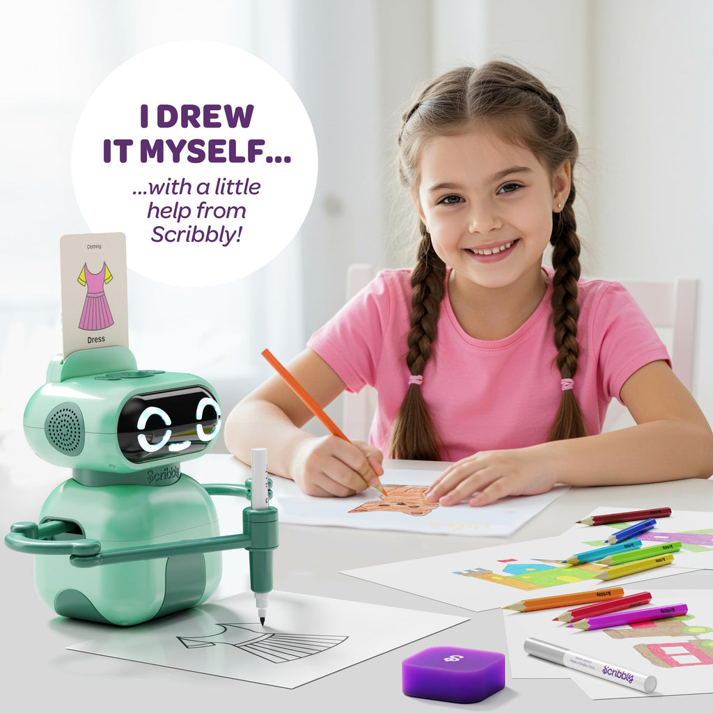 Dan&Darci Scribbly The Drawing Robot for Kids - 3 4 5 6 7 8 Year Old Girl 5 Year Old Boy Birthday Gift - Kids Toys for Ages 5-7 - Learning Toys for Boys - Girls Educational Cool Toy