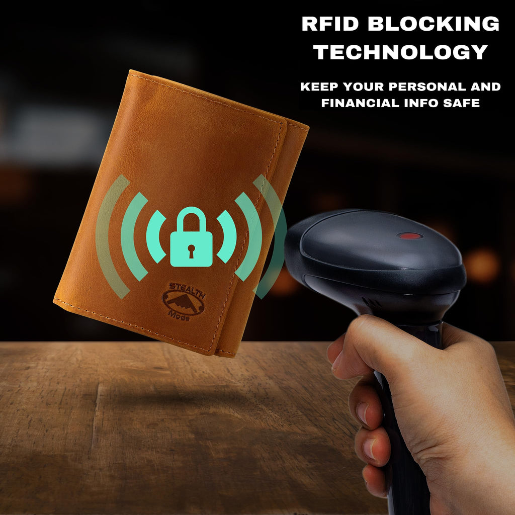 Stealth Mode Trifold RFID Blocking Leather Wallet for Men (Beige)