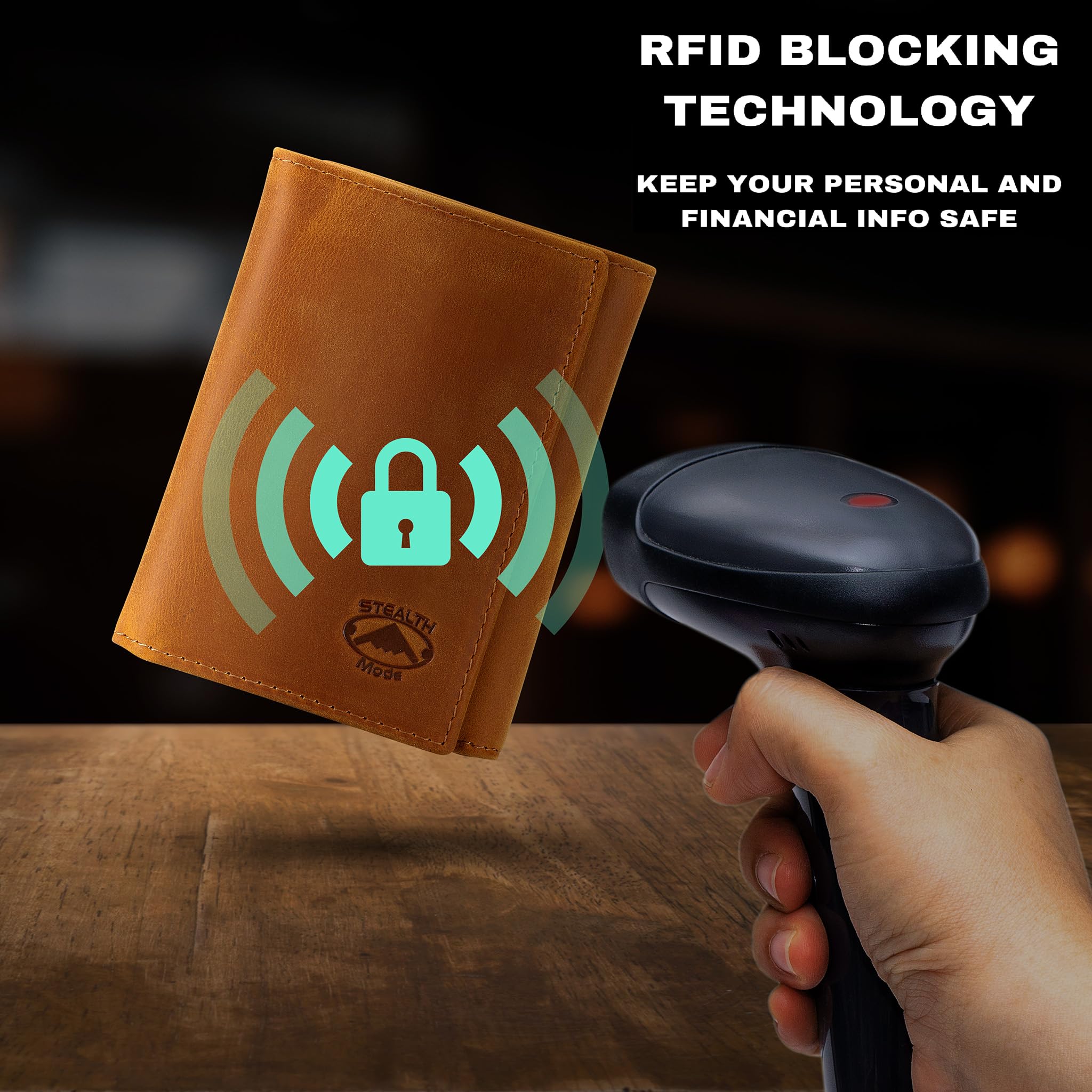 Stealth Mode Trifold RFID Blocking Leather Wallet for Men (Beige)