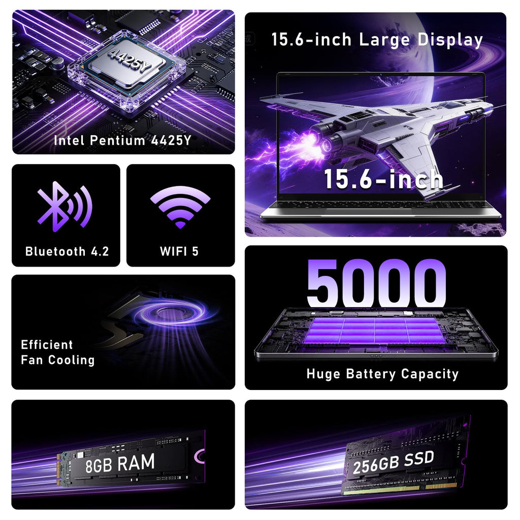NIAKUN Laptop Computer 2026, 15.6 Inch Lap Top PC Window 11 Pro, 8GB RAM 256GB SSD, Int Pentium Gold Processor 4425Y, 2-Year Warranty, Bluetooth, Mini HDMI, FHD 1920 * 1080, Office 365, Business