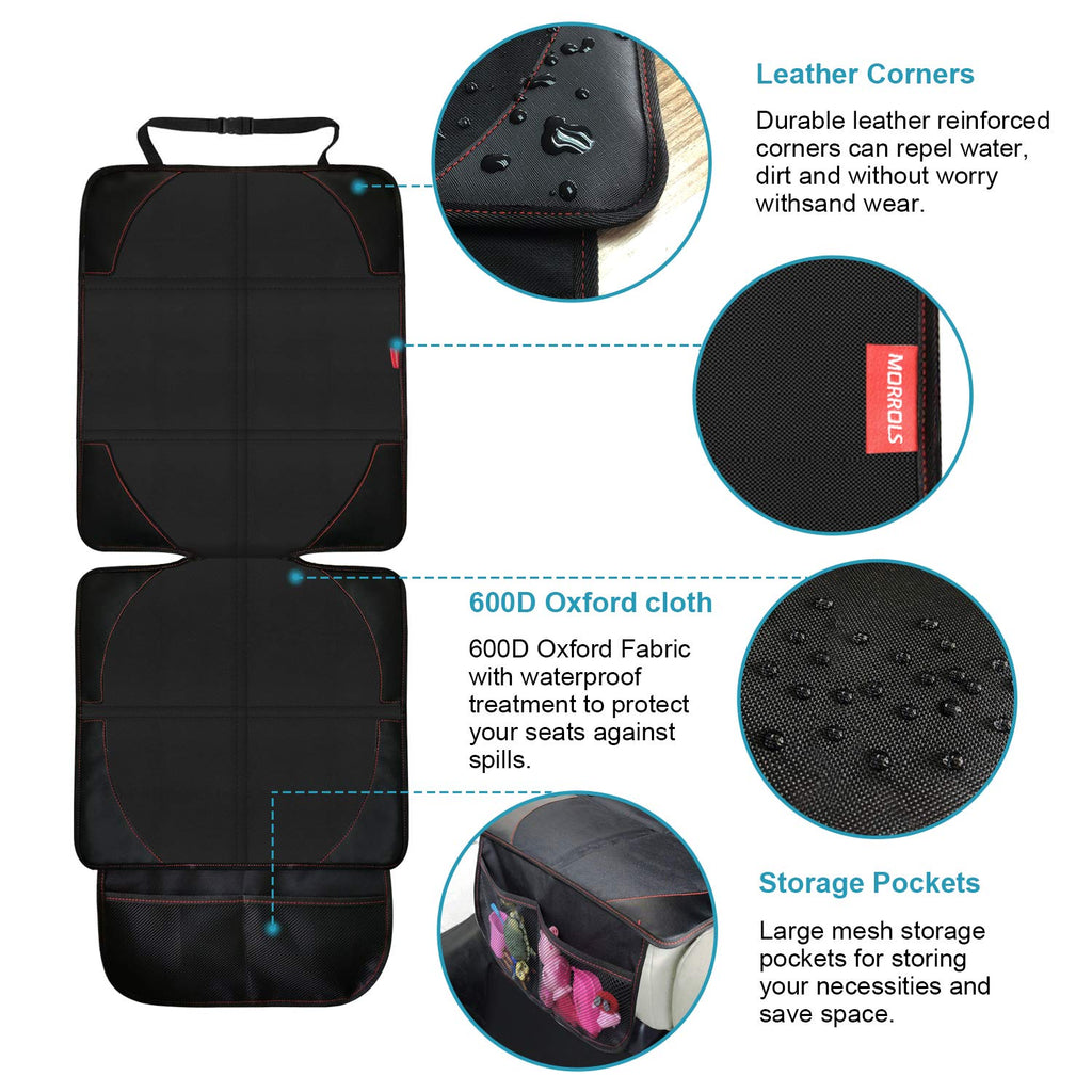 MORROLS Car Seat Protector, 2 Pack Carseat Protector with Thick Padding, Baby/Pets for Child Car Seat-Mesh Pockets-Waterproof-Universal Size(Black)