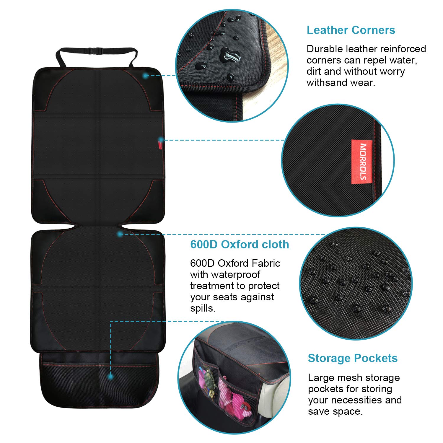 MORROLS Car Seat Protector for Child, Baby, Pets -1 Pack car seat Cover with Thick Padding- Waterproof Universal Size with Mesh Pockets (Black)