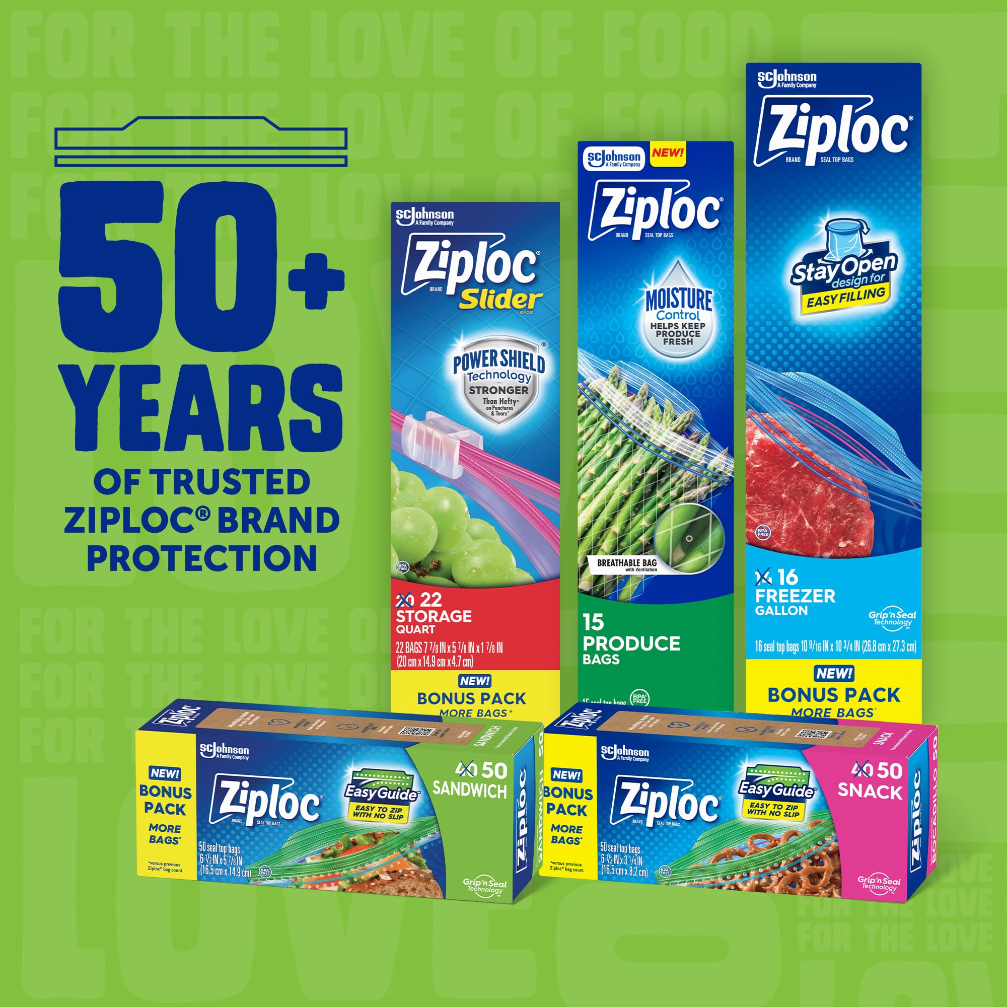 Ziploc Sandwich and Snack Bags with EasyGuide Texture, Plastic Storage Bags with Grip 'n Seal Technology, 270 Bags Total