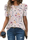 WIHOLL Plus Size Spring Tops for Women 2026 Dressy Casual Summer Lightweight Top and Blouses Crewneck Puff Sleeve School Teacher Shirts Fashion Clothes Floral XL
