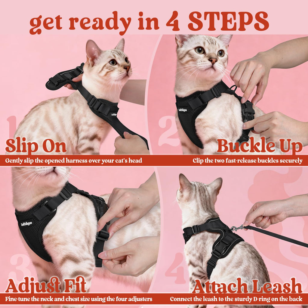 rabbitgoo Cat Harness and Leash for Walking, Escape Proof Soft Adjustable Vest Harnesses for Cats, Easy Control Breathable Reflective Strips Jacket, Black, XS