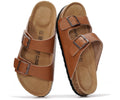 Project Cloud 100% Genuine Leather Flat Sandals For Women 2026 Cork Footbed Womens Sandals with Memory Foam and arch support Vacation Essentials Slides for Women Footwear (Venita, Cognac, 5.5)