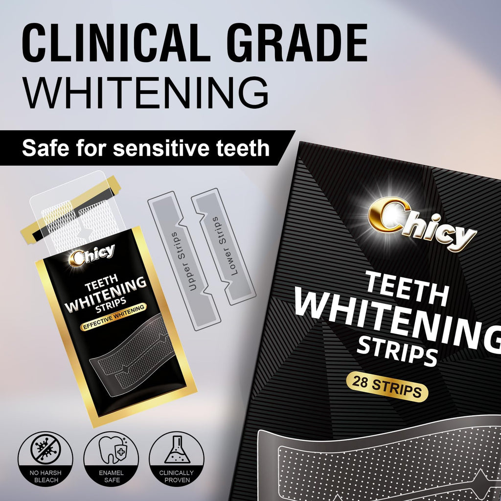 Teeth Whitening Strips 14 Treatments - Enamel-Safe & No-Sensitivity & No-Slip Whitening Strips - Fast Teeth Whitening Result in 7 Days - Whitening Kit for Coffee, Wine Stains Removal, Mint Flavor