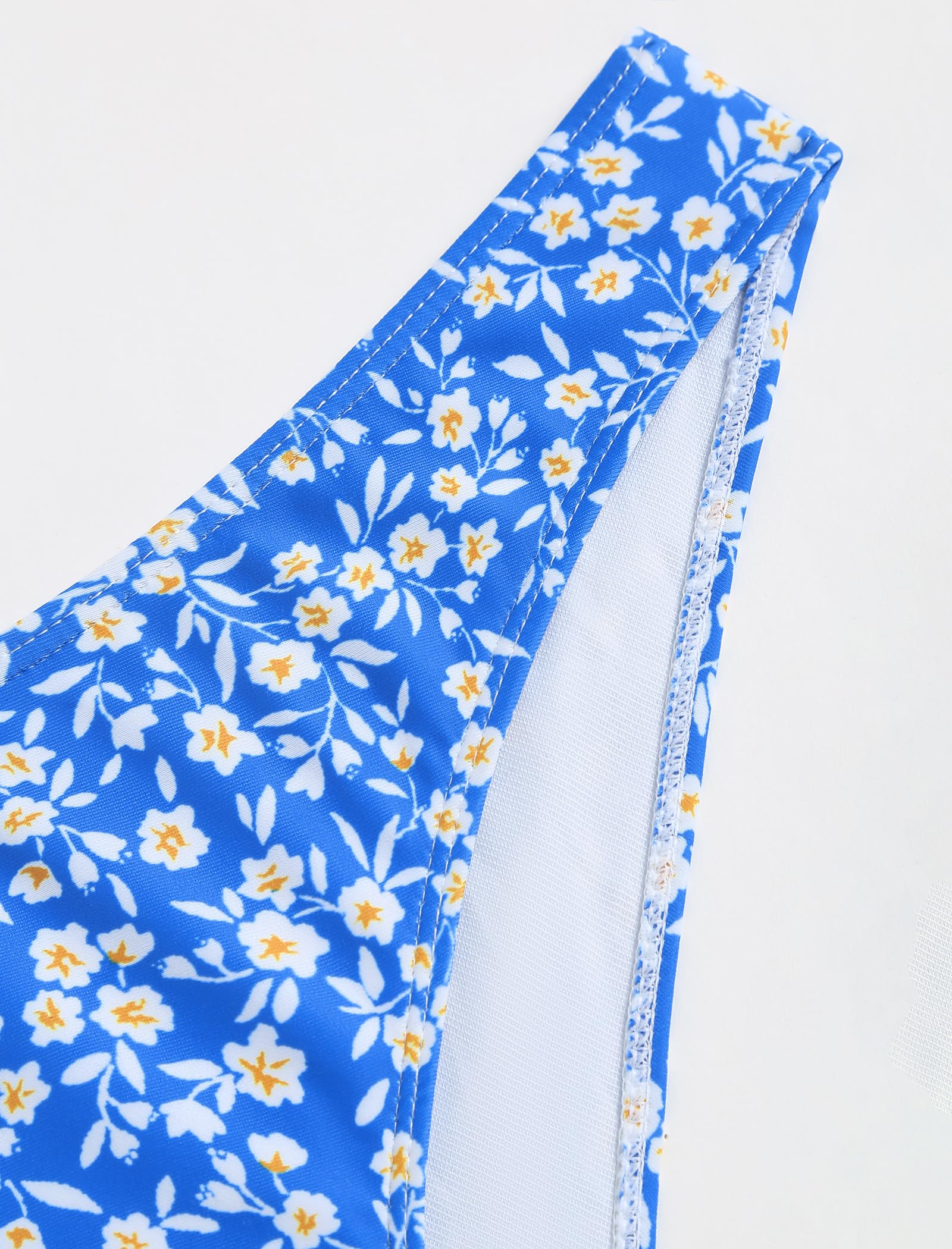 ZAFUL Women High Cut Bikini Sets String Sexy Swimsuit Two Piece Underwire Bathing Suit Brazilian Cheeky Cut Out Cute Swimwear Blue Flower XL