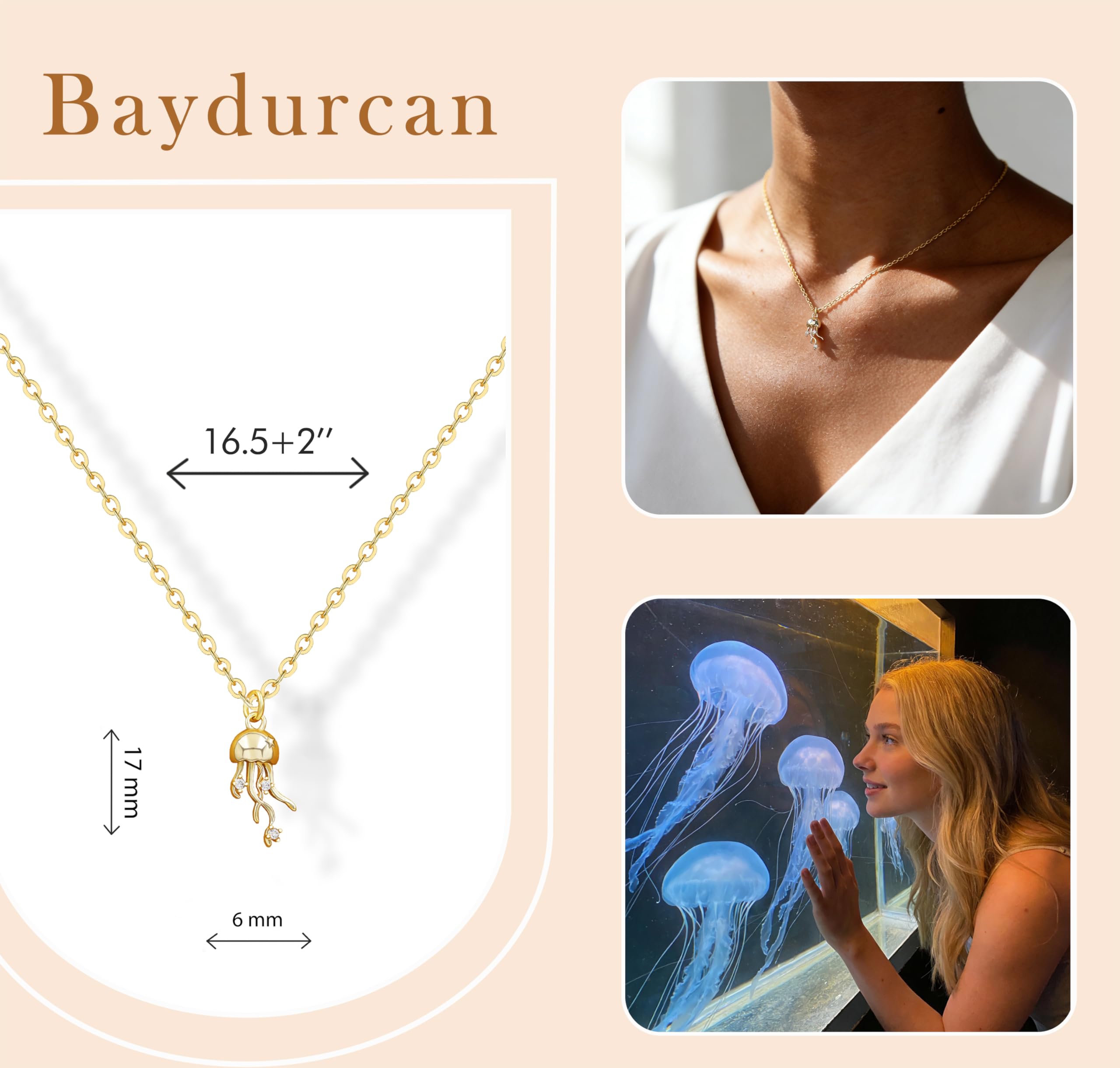Baydurcan Dainty Jellyfish Necklace Jellyfish Gifts Ocean Jewelry Necklace Beach Jewelry for Women Vacation