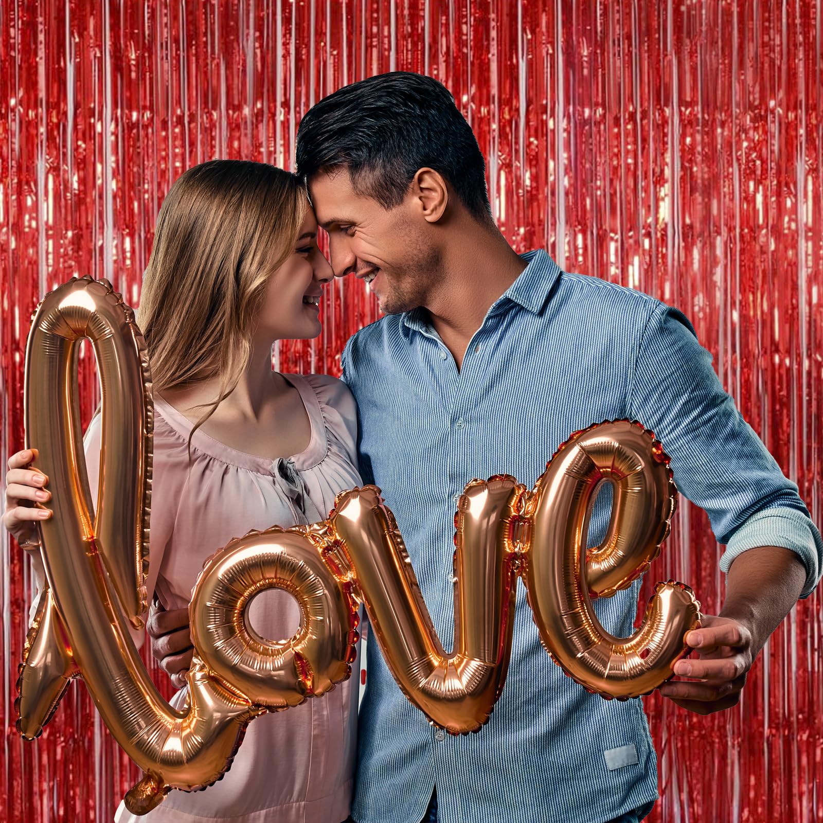 Valentines Day Decorations, Red Foil Fringe Curtain, Melsan 3.2 x 8 ft Metallic Tinsel Curtains Streamer Backdrop for Birthday, Anniversary, Valentine's Day Party Decor - Pack of 2