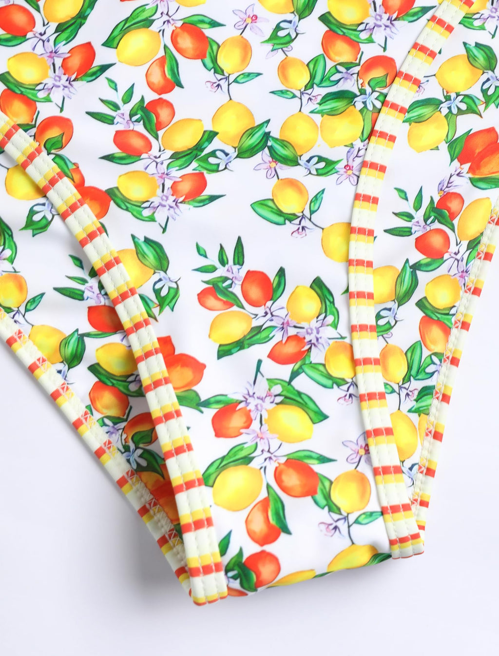 ZAFUL Women's Bandeau Bikini V Strapless Confetti Colorblock Tie Back High Cut Two Piece Swimsuit Bathing Suits (3-Fruit Print, M)