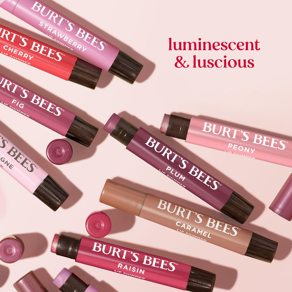 Burt's Bees Shimmer Lip Tint Set for Valentine's Day Gifts, Tinted Lip Balm Stick, Moisturizing for All Day Hydration with Natural Origin Glowy Pigmented Finish & Buildable Color, Champagne (4-Pack)