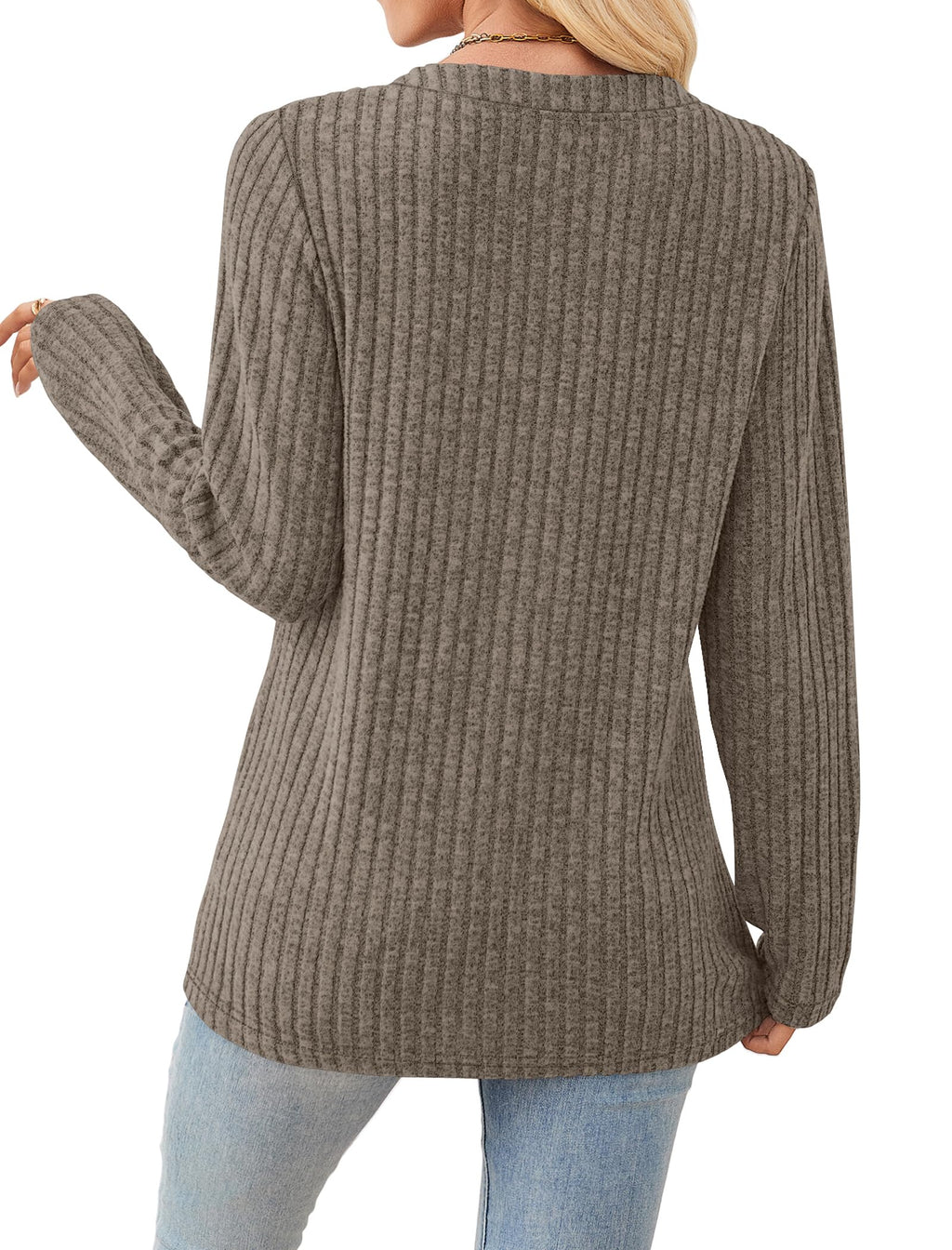 Sampeel Sweaters for Women Fall Clothes Fashion 2025 Business Casual Outfits Long Sleeve Tops Dressy Casual Blouses Brown XL