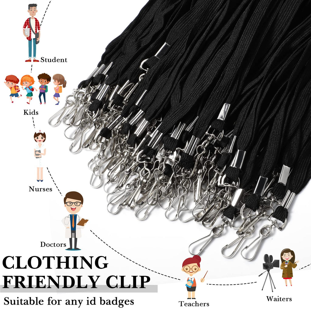 Epakh 200 Pcs Lanyards for ID Name Badge Holder Neck Lanyard Flat with Clips Neck Straps for Office School Nurse(Black,Cotton)