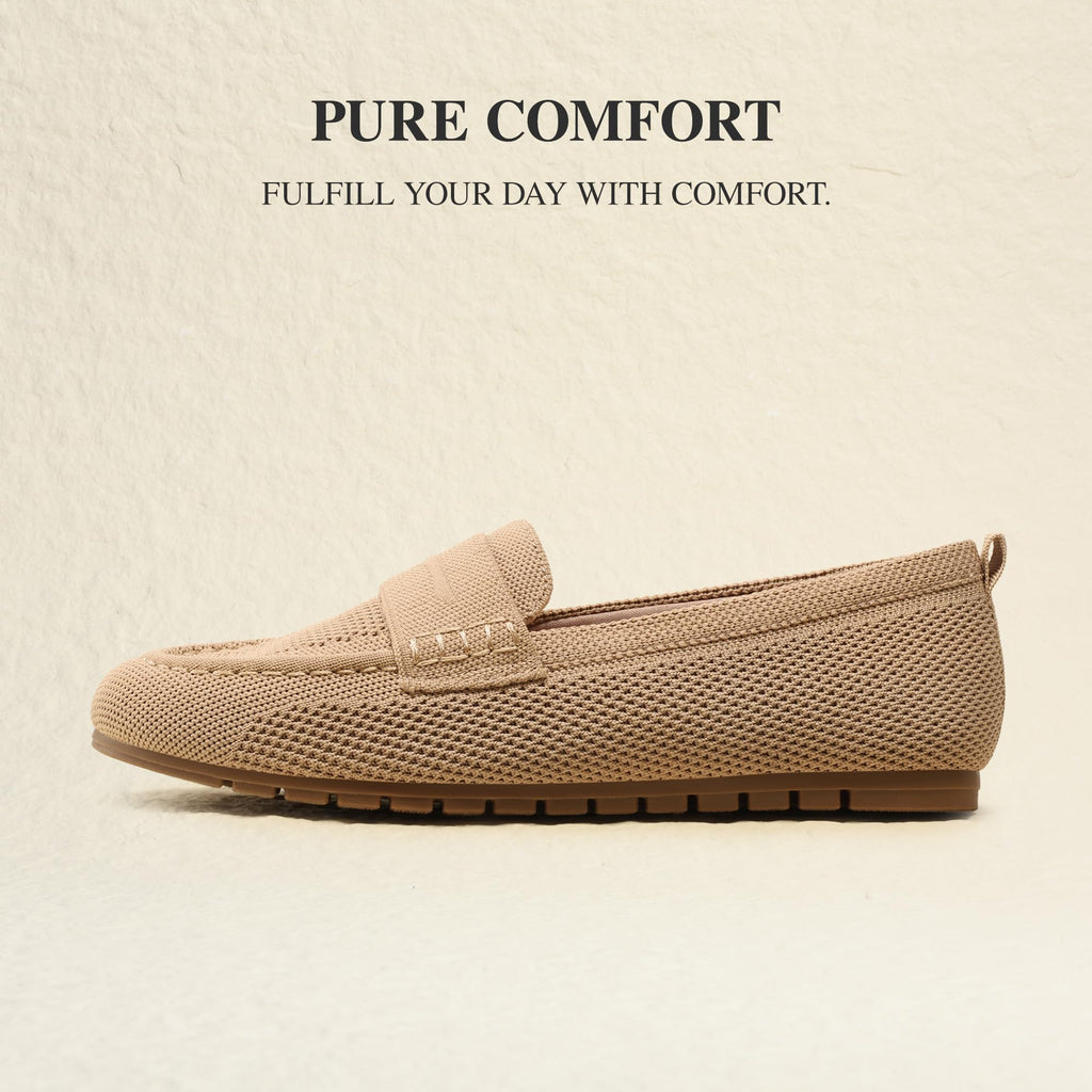 DREAM PAIRS Loafers for Women Penny Knitted Loafer Casual Comfortable Slip On Flats Work Business Walking Shoes,Size 6.5,Nude,SDLS26001W