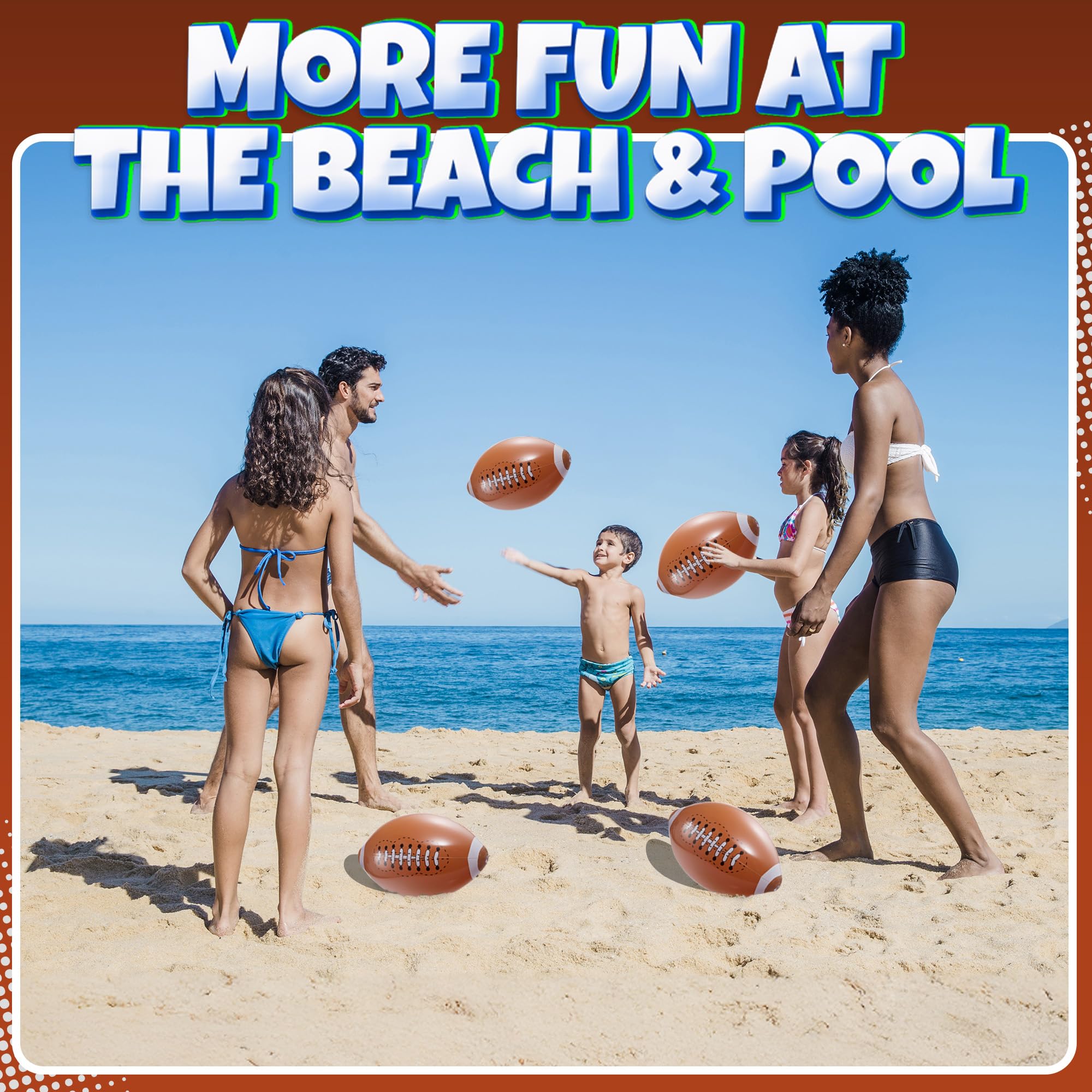 Bedwina 12-Pack 16" Inflatable Footballs for Football Party Decorations & Party Favors – Blow-Up Sports-Themed Beach Balls for Game Day & Birthday Supplies, Goodie Bag Stuffers