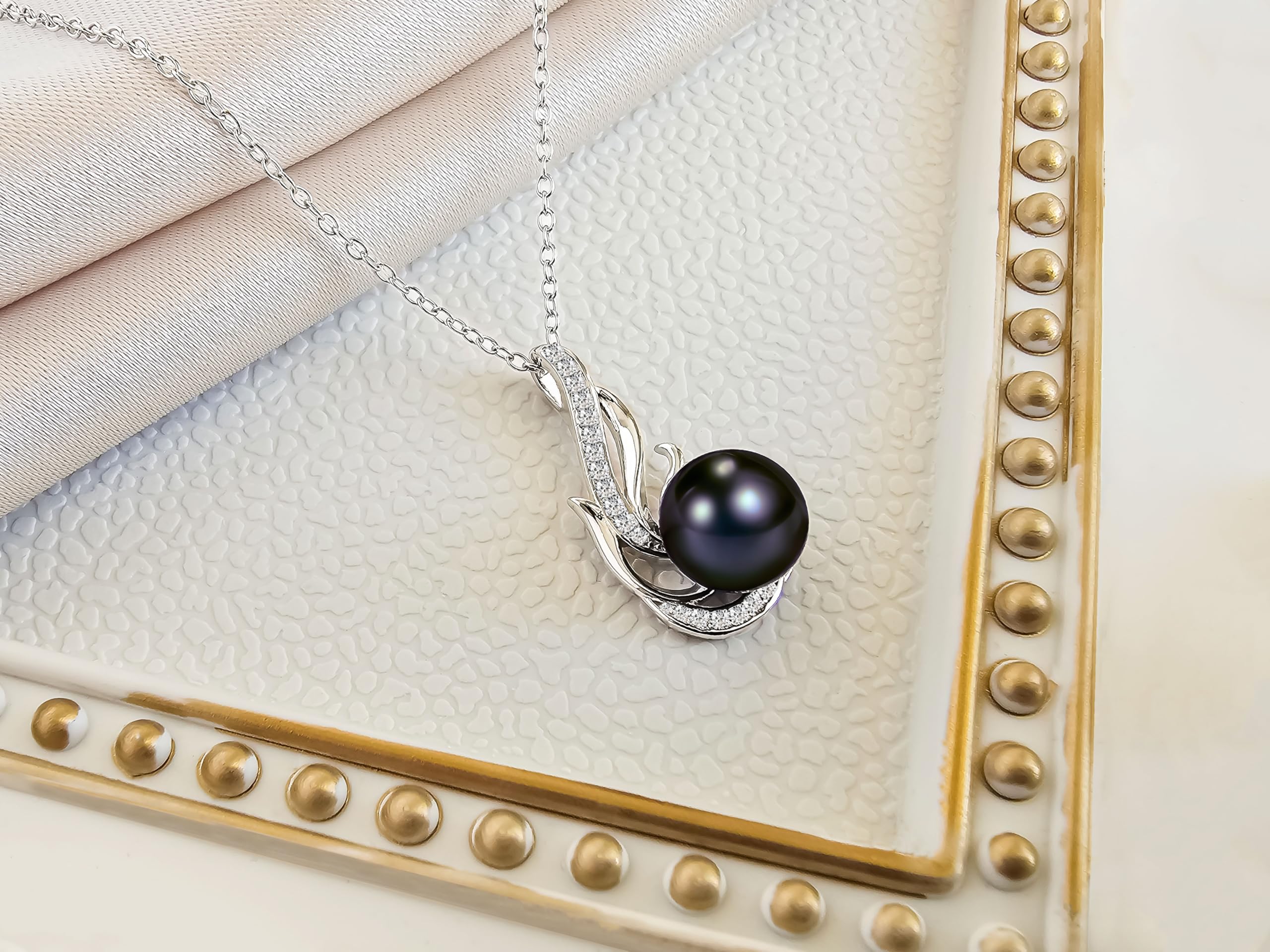 PEARLURA AAA+ 9mm Natural Black pearl necklace for women - Real pearl necklaces for women ( 925 sterling Silver)- Wedding anniversary's gift for wife - Luxury birthday gifts for woman - Birthday gift for wife