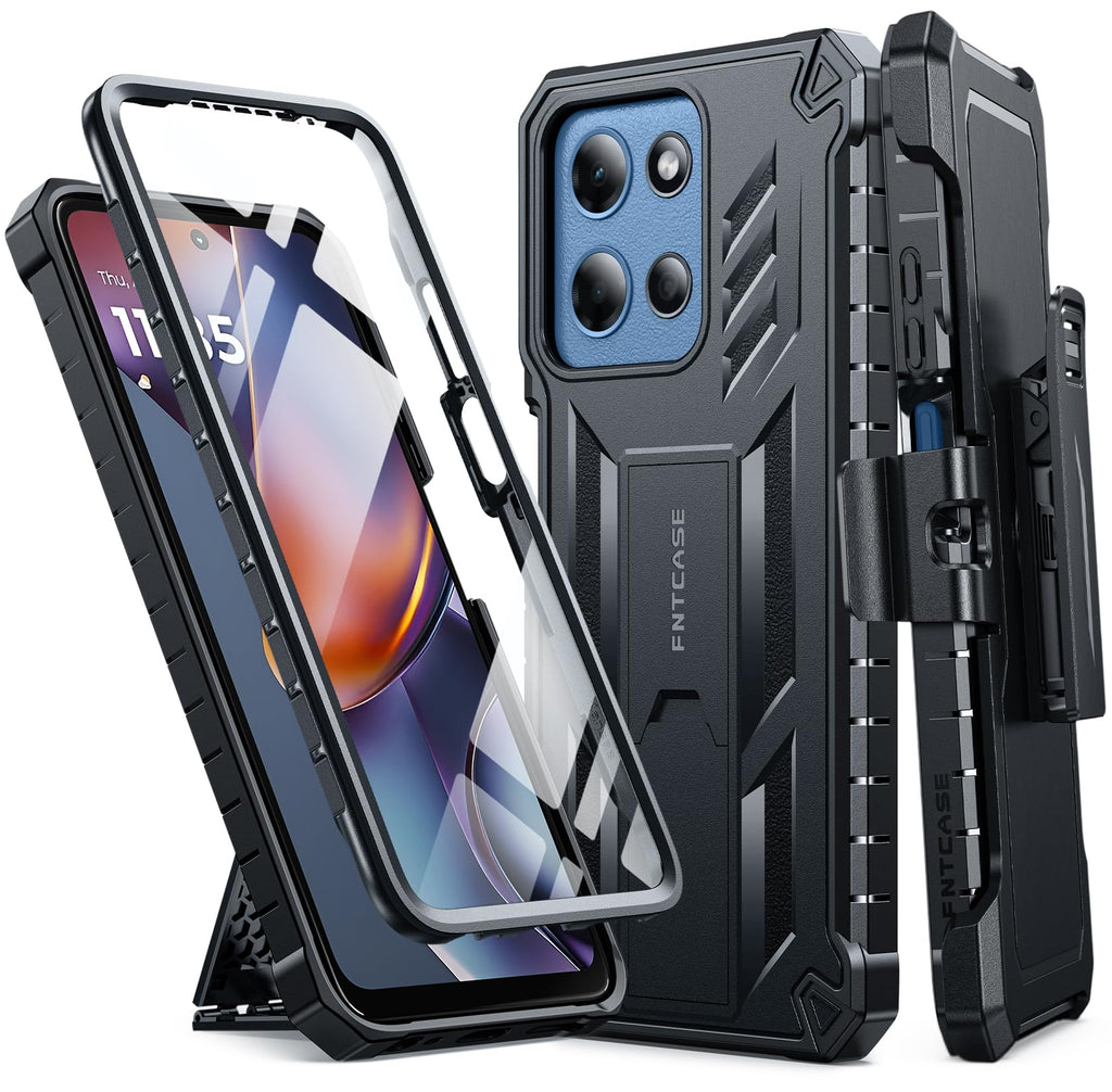 FNTCASE for Moto-G 2026/2025 Case: for Motorola Moto G Play 2026 5G Military Grade Cell Phone Cover with Kickstand & Belt Clip Holster Matte Textured Rugged Shockproof Protector Black