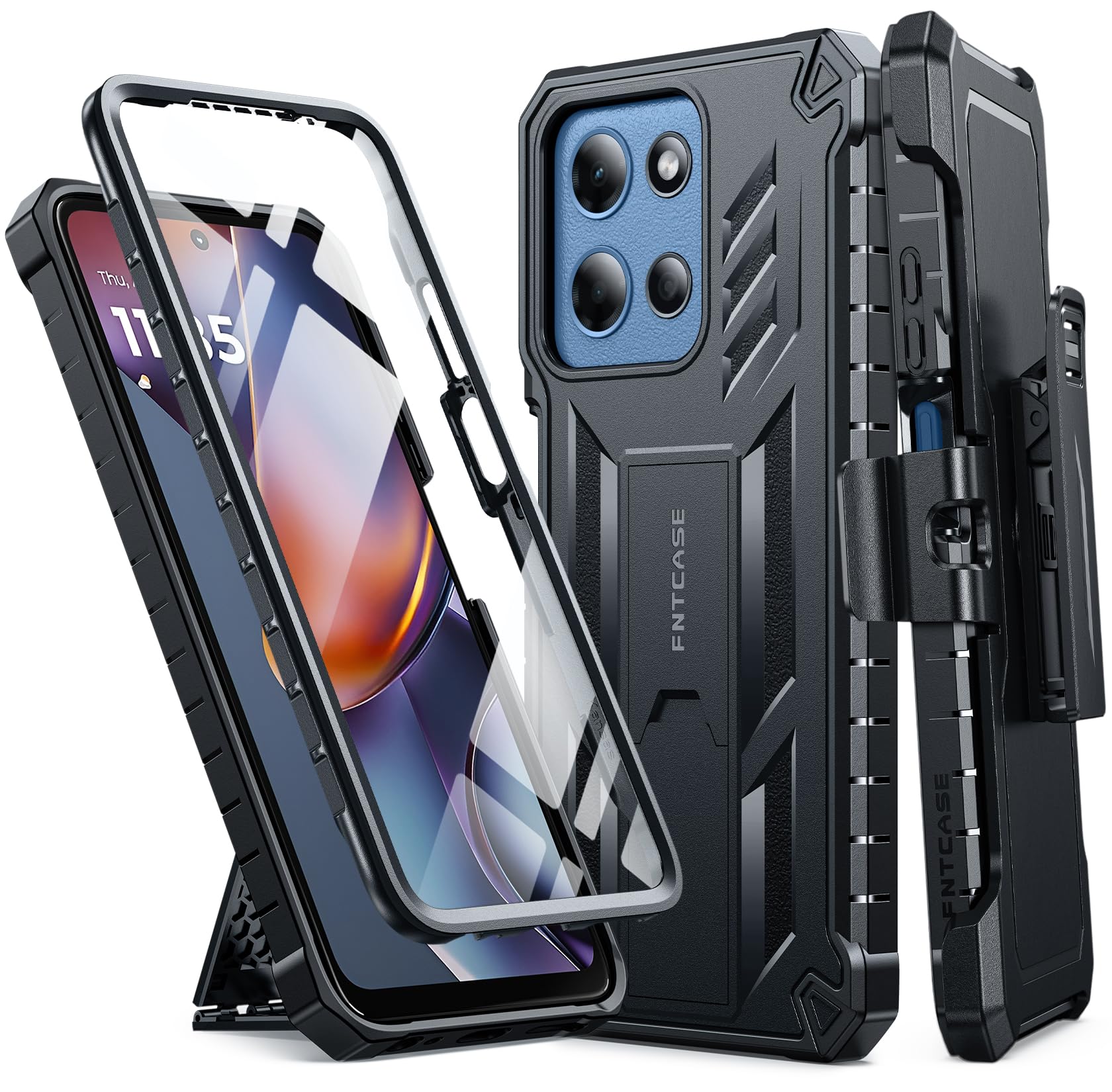 FNTCASE for Moto-G 2026/2025 Case: for Motorola Moto G Play 2026 5G Military Grade Cell Phone Cover with Kickstand & Belt Clip Holster Matte Textured Rugged Shockproof Protector Black