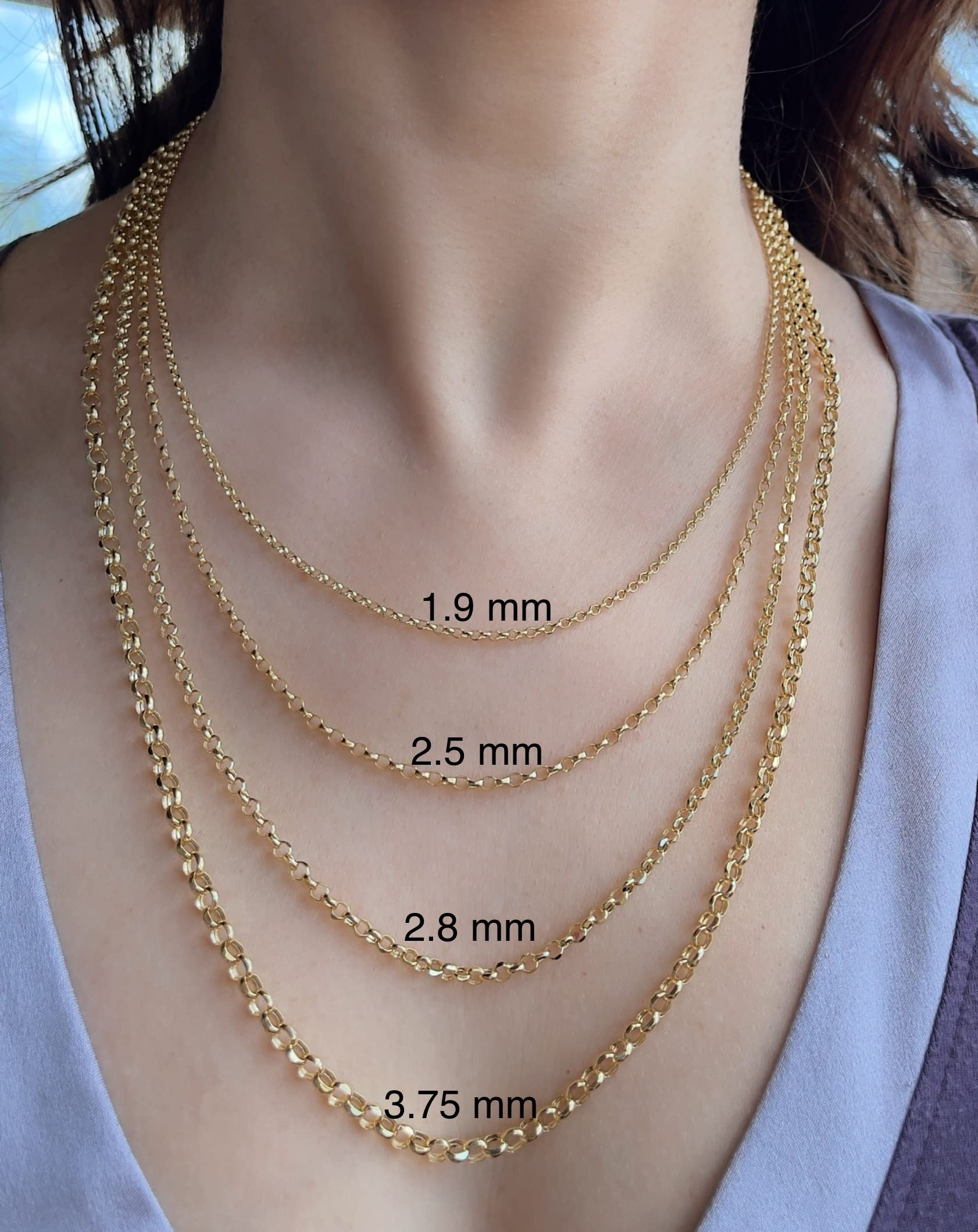 JEWELHEART 14K Yellow Real Gold Rolo Chain 2.5mm Diamond Cut Trendy Round Link Chain Pendant Necklace For Women with Lobster Clasp 20"