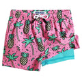 maamgic Boys Swim Trunks with Compression Liner Toddler Stretch Swim Shorts Quick Dry Swimming Trunks Boxer Brief 2 in 1 Beach Shorts Rose Coconut 10/12