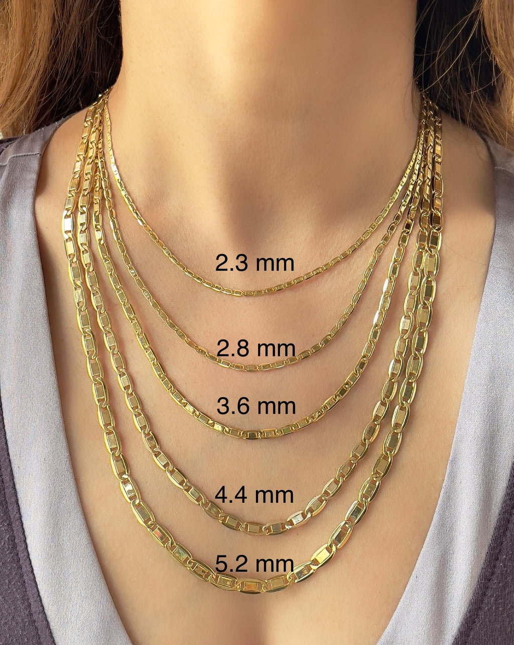 JEWELHEART 14K Gold Necklaces For Women Trendy 2.3mm Yellow Real Gold Valentino Mirror Chain Polished Links Men's 14K Gold Chain Necklace with Lobster Clasp 16"