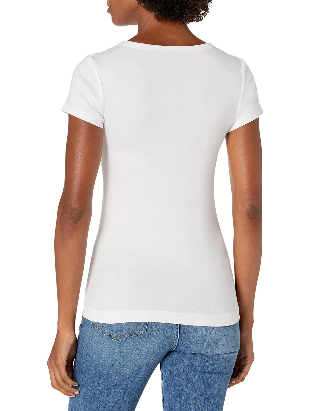 Amazon Essentials Women's Slim-Fit Cap-Sleeve Scoop Neck T-Shirt, Pack of 2, White, Large