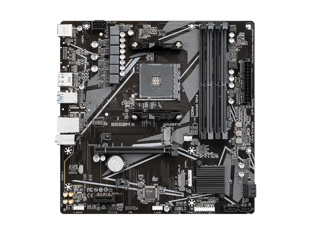 GIGABYTE B550M K AMD AM4 Micro-ATX Motherboard, Supports Ryzen 5000/4000/3000 Series Processors, DDR4, 3+3 Power Phase, 2X M.2, PCIe 4.0, USB 3.2 Gen 1, GbE LAN, Q-Flash
