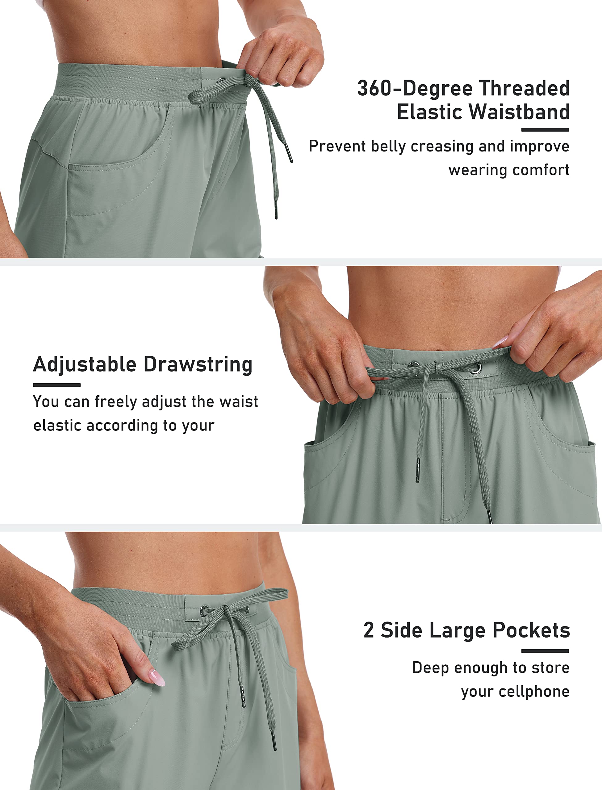MoFiz Capri Pants for Women Capri Cargo Pants for Women Quick Dry Lightweight Outdoor Casual Gray Green XXX-Large