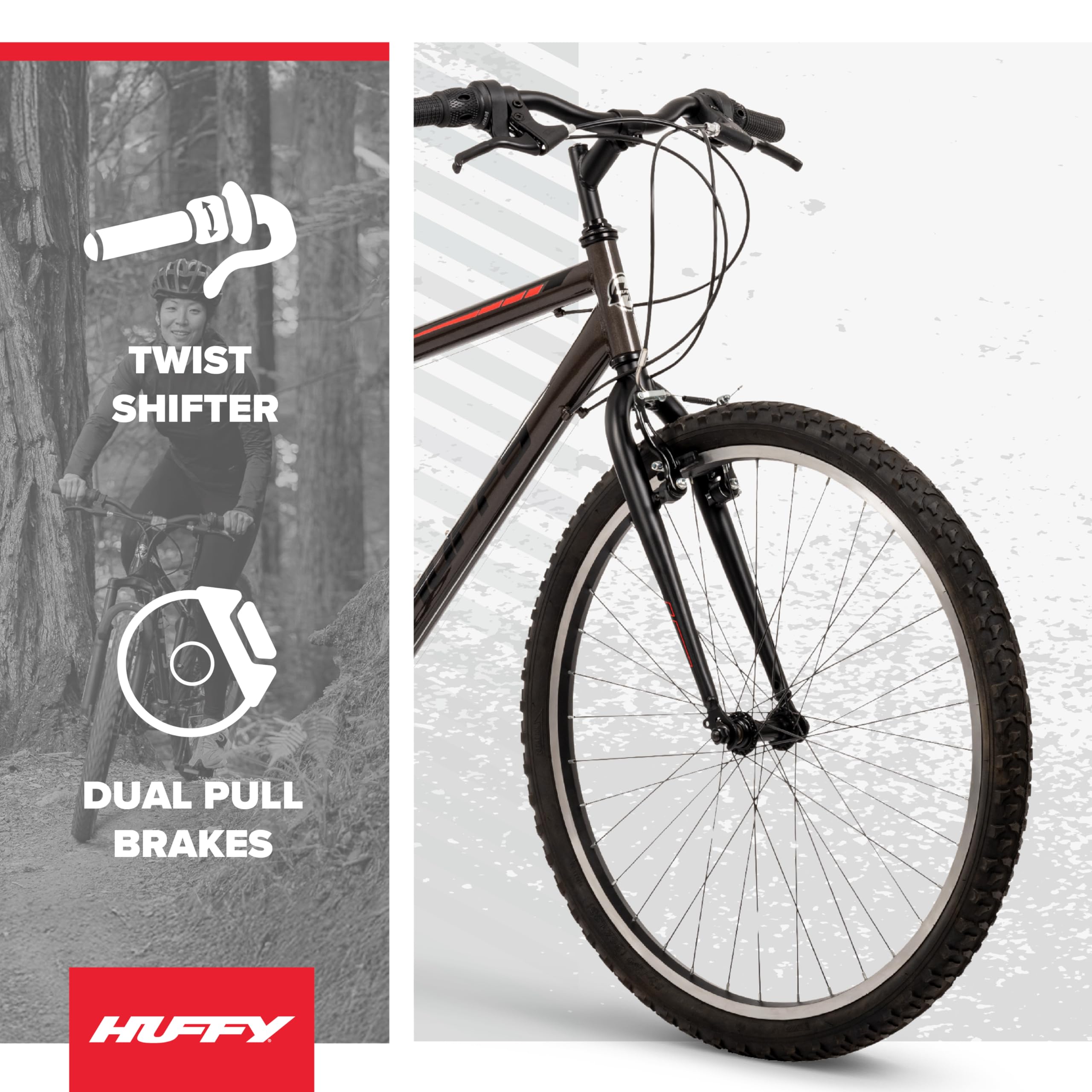 Huffy North Peak 26-Inch Men's Mountain Bike, Durable Hi-Ten Steel Frame, 15-Speed Twist Shifter, Front and Rear Linear-Pull Brakes, All-Terrain Tires, Padded ATB Saddle